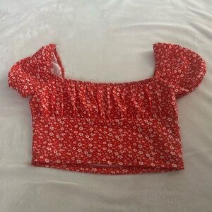 Red floral crop top